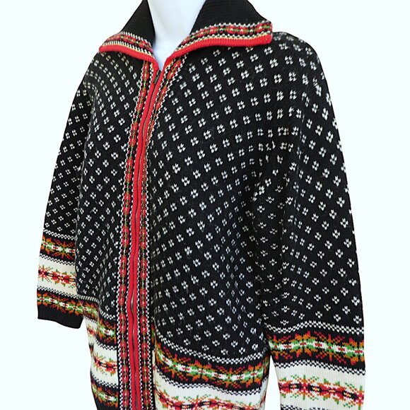 LaMBSWooL Vintage 90s Jones Wear Petite Full Zip Fair Isle Border Birdseye - Picture 2 of 8